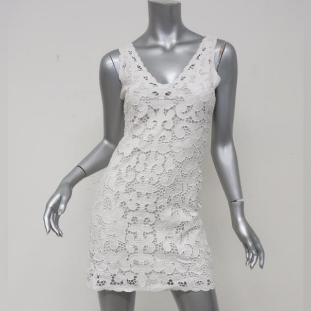 CALYPSO ST. BARTH DRESS KAGAMI WHITE LINEN EMBROIDERED LACE SIZE EXTRA SMALL - Picture 2 of 9
